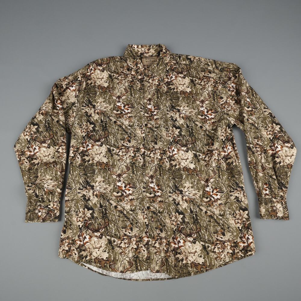 Woods Water Outfitter Mens XL Button Down Shirt Forest Deer Camouflage